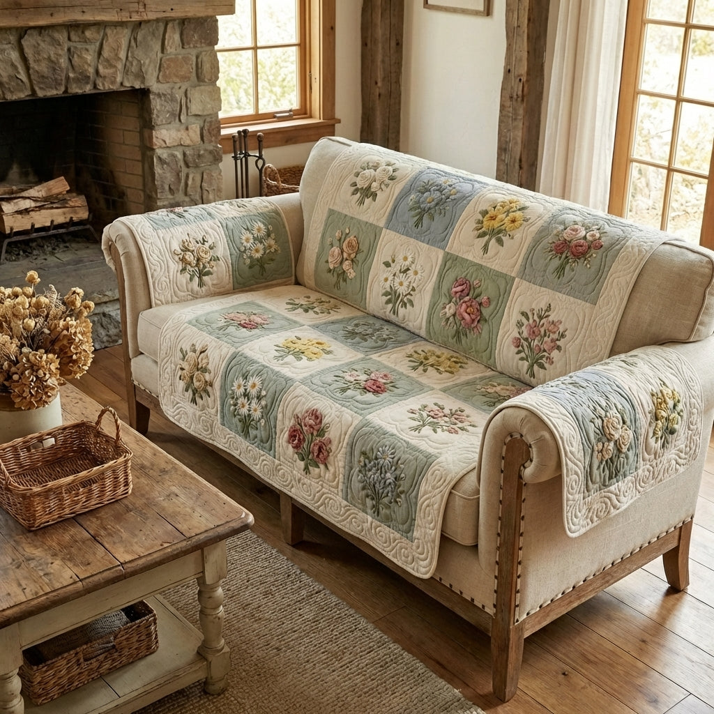 Quilted Sofa Cover | Gentle Garden, view 3