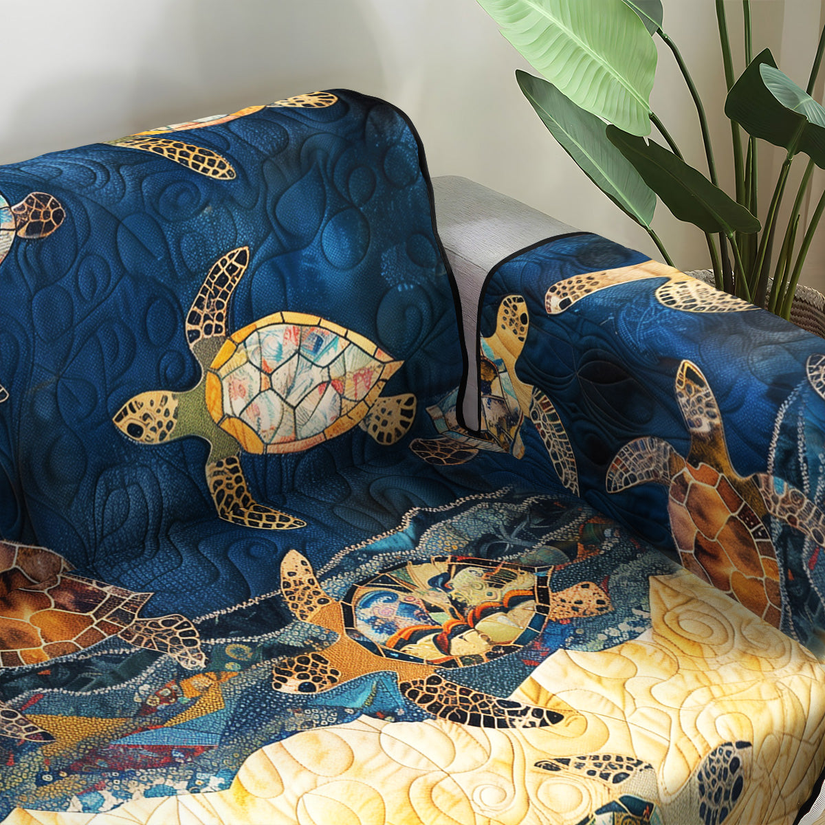 Quilted Sofa Cover | Coastal Pattern