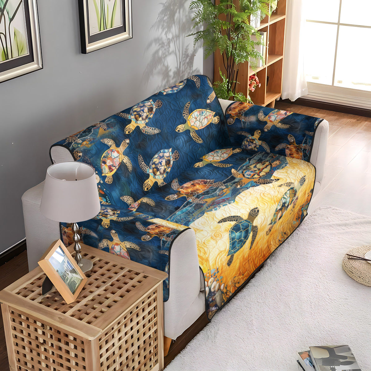 Quilted Sofa Cover | Coastal Pattern, view 4