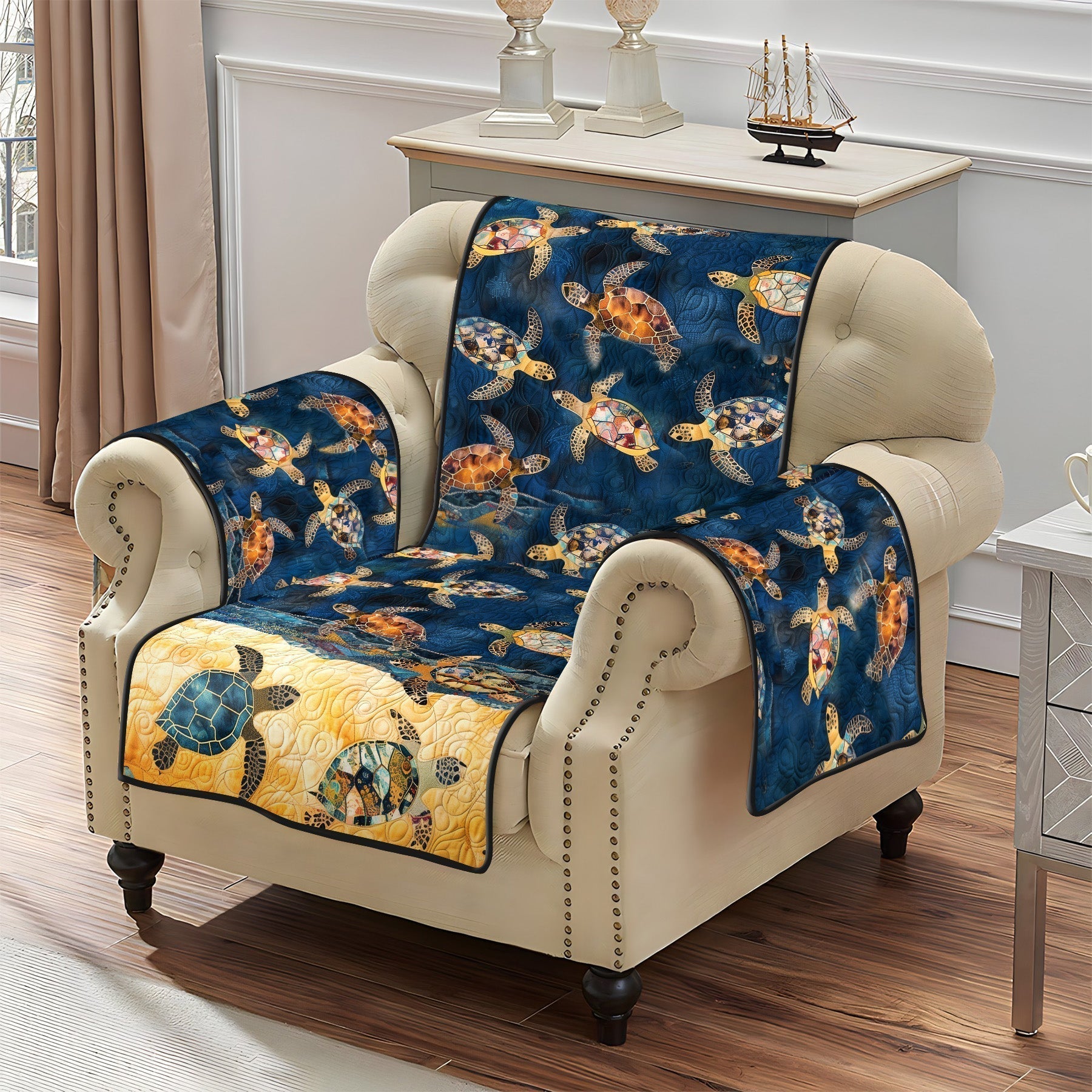 Quilted Sofa Cover | Coastal Pattern, view 5