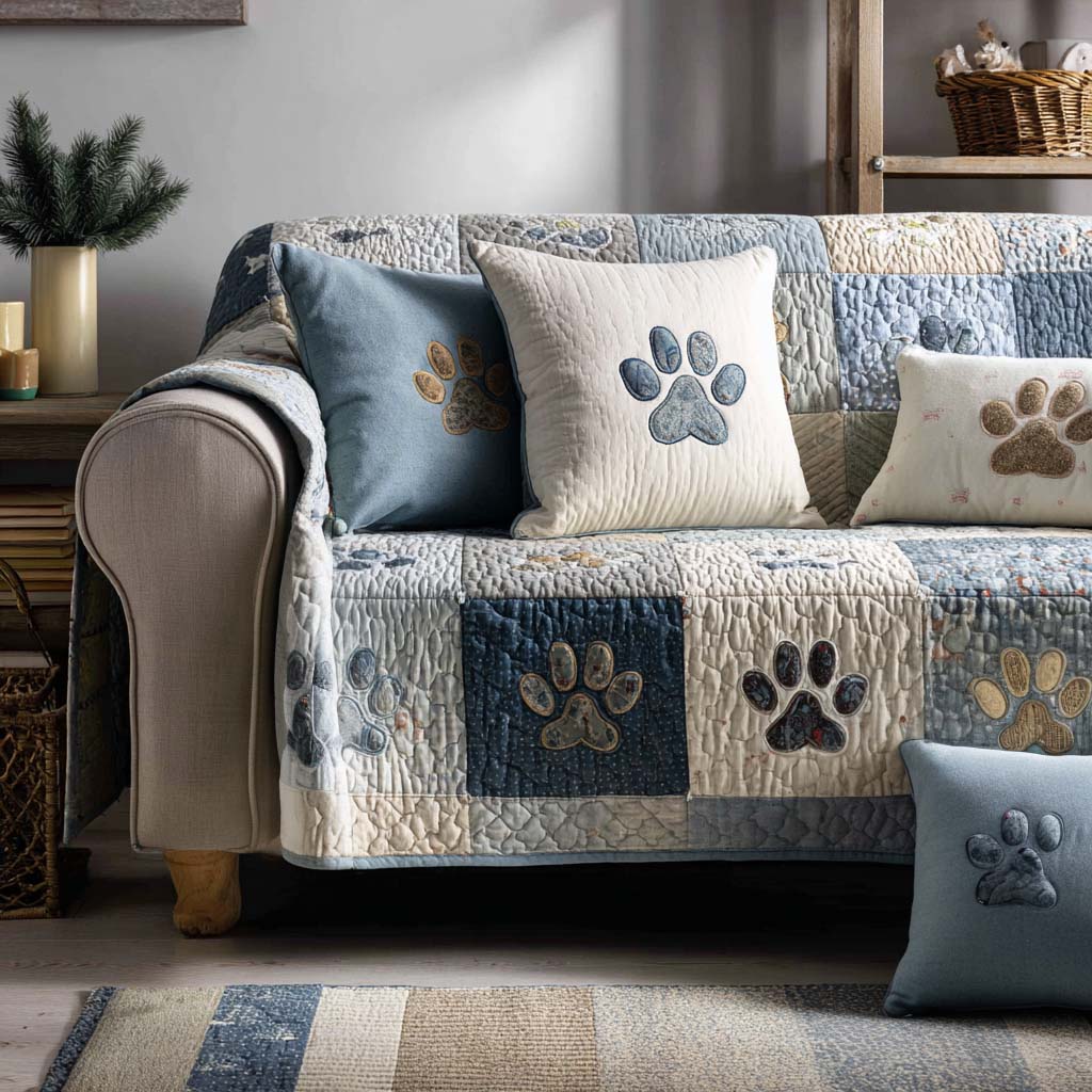 Quilted Sofa Cover | Paw Print Collection
