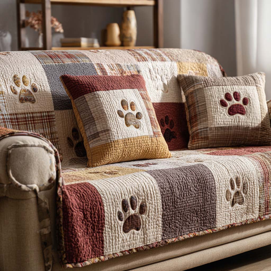 Quilted Sofa Cover | Paw Print Collection, view 2
