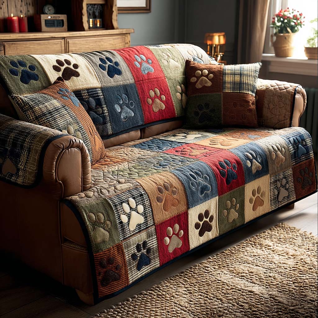Quilted Sofa Cover | Paw Print Collection, view 3