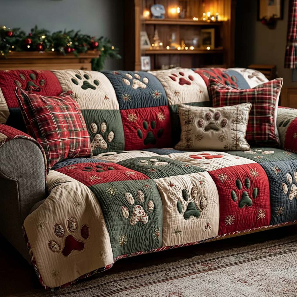 Quilted Sofa Cover | Paw Print Collection, view 4