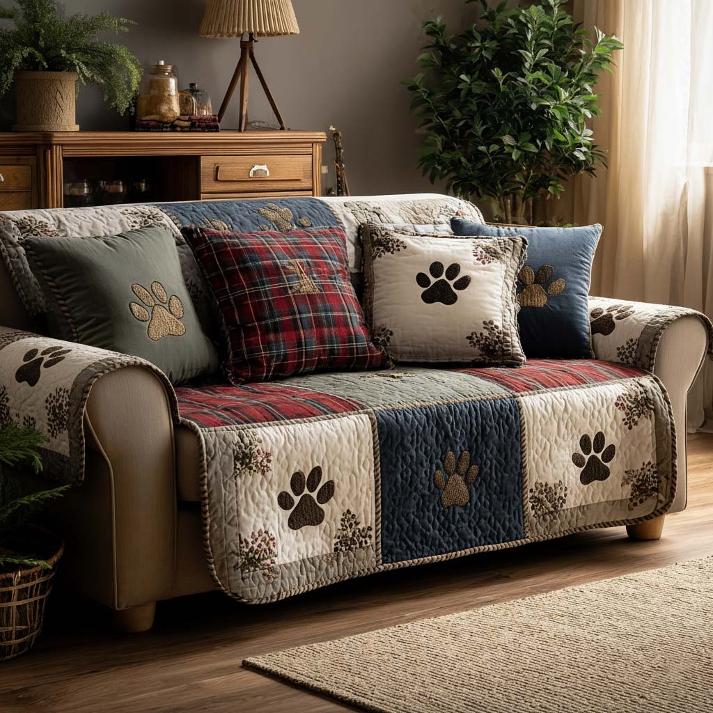 Quilted Sofa Cover | Paw Print Collection, view 5