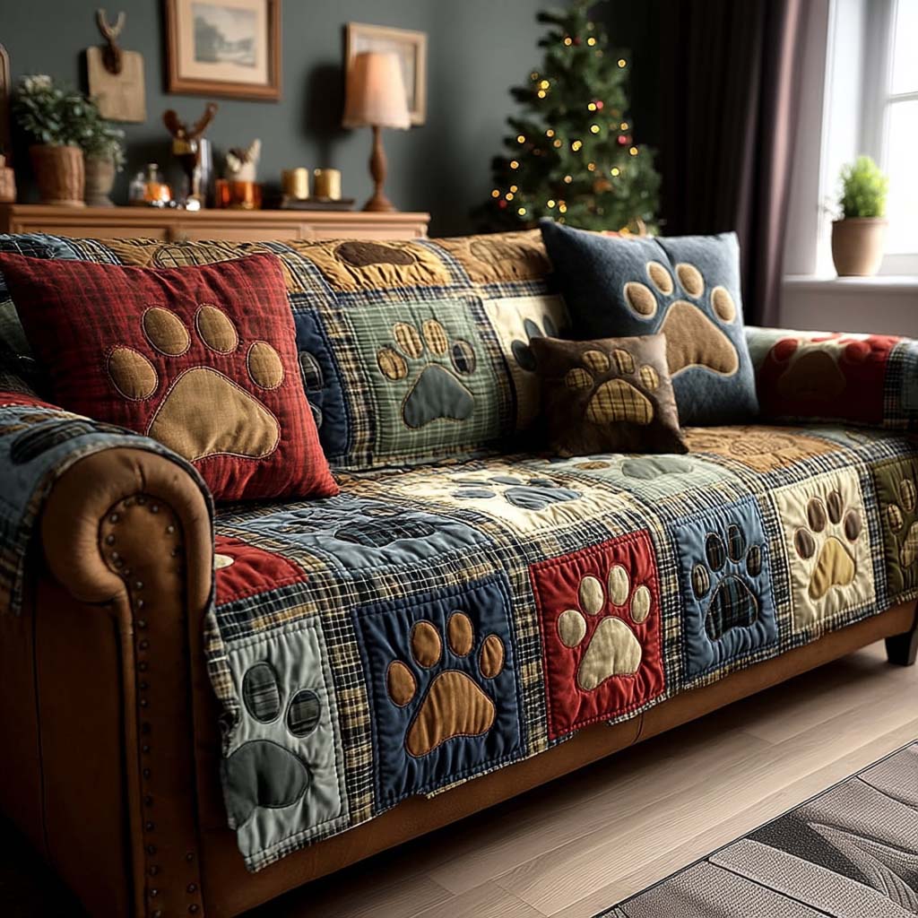 Quilted Sofa Cover | Paw Print Collection, view 7