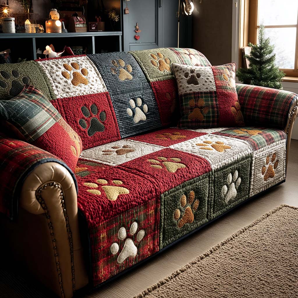 Quilted Sofa Cover | Paw Print Collection, view 8