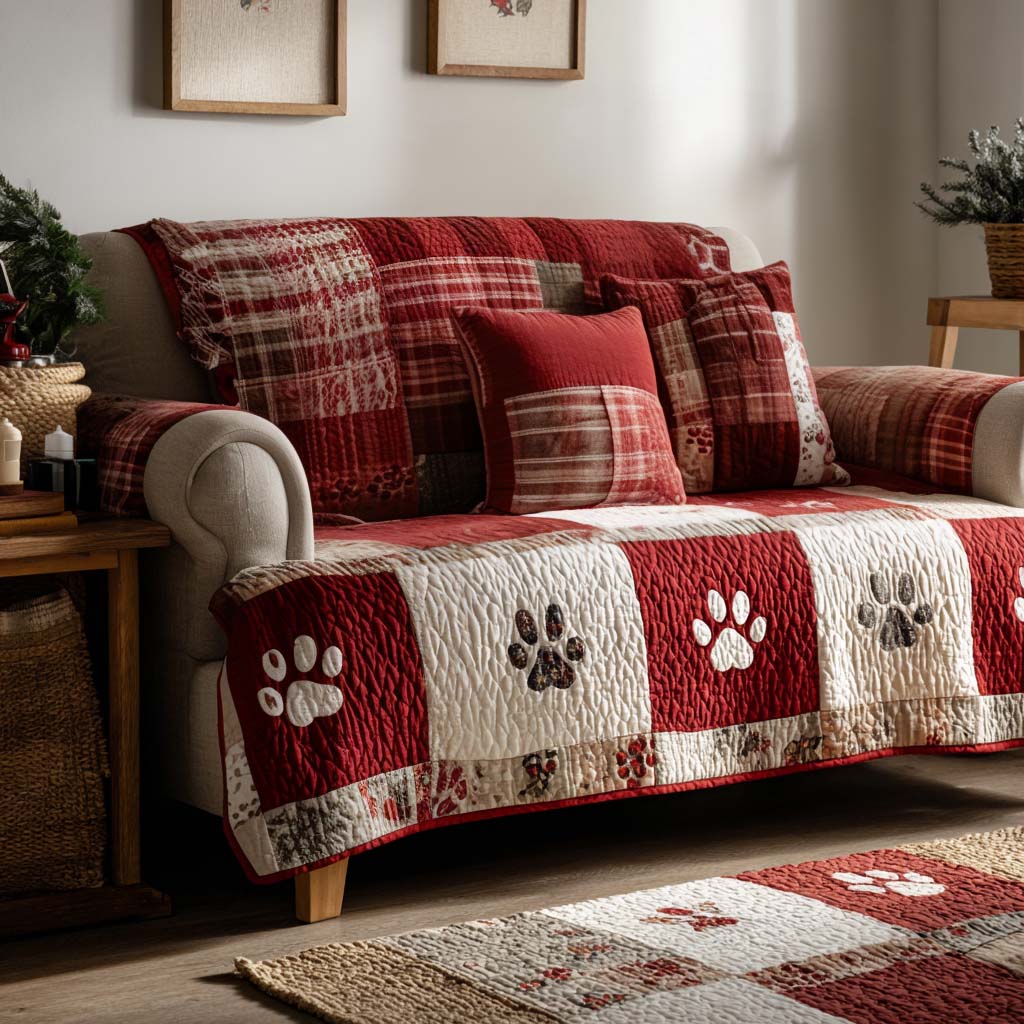 Quilted Sofa Cover | Paw Print Collection, view 9