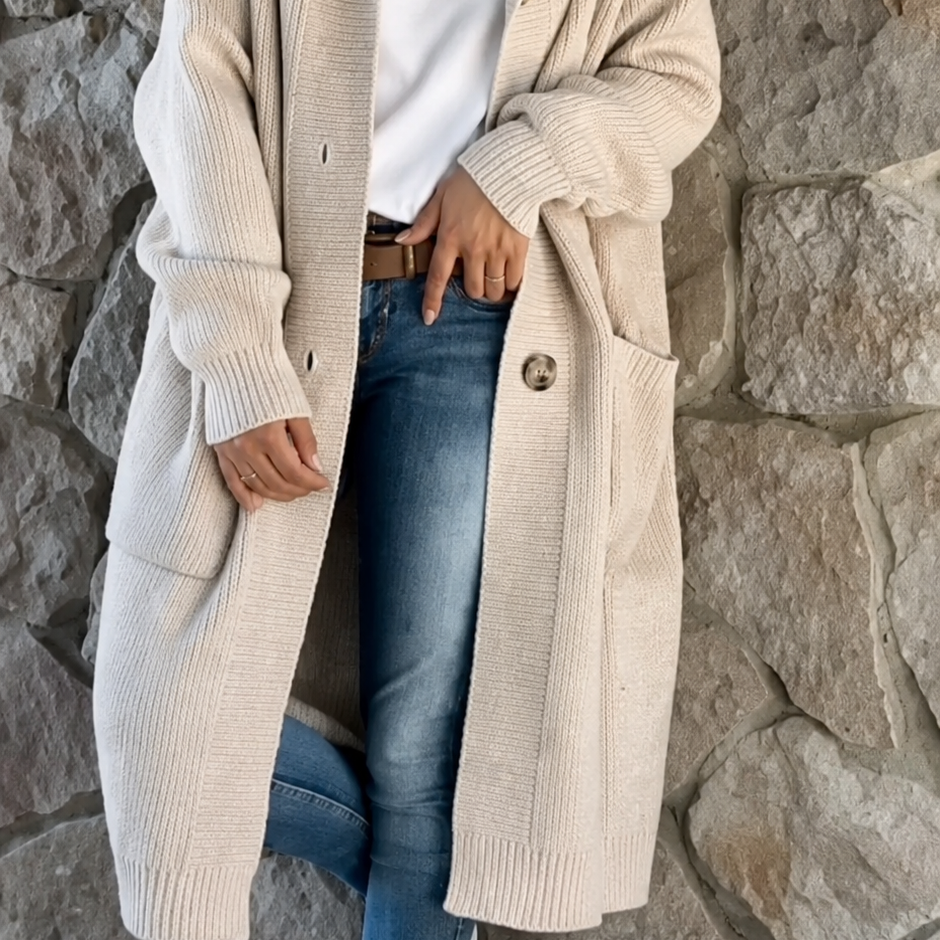 Long Knitted Cardigan with Hood – product image 1