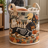 Quilted Laundry Basket – Dachshund in a Skeleton Costume for Halloween – product image 1