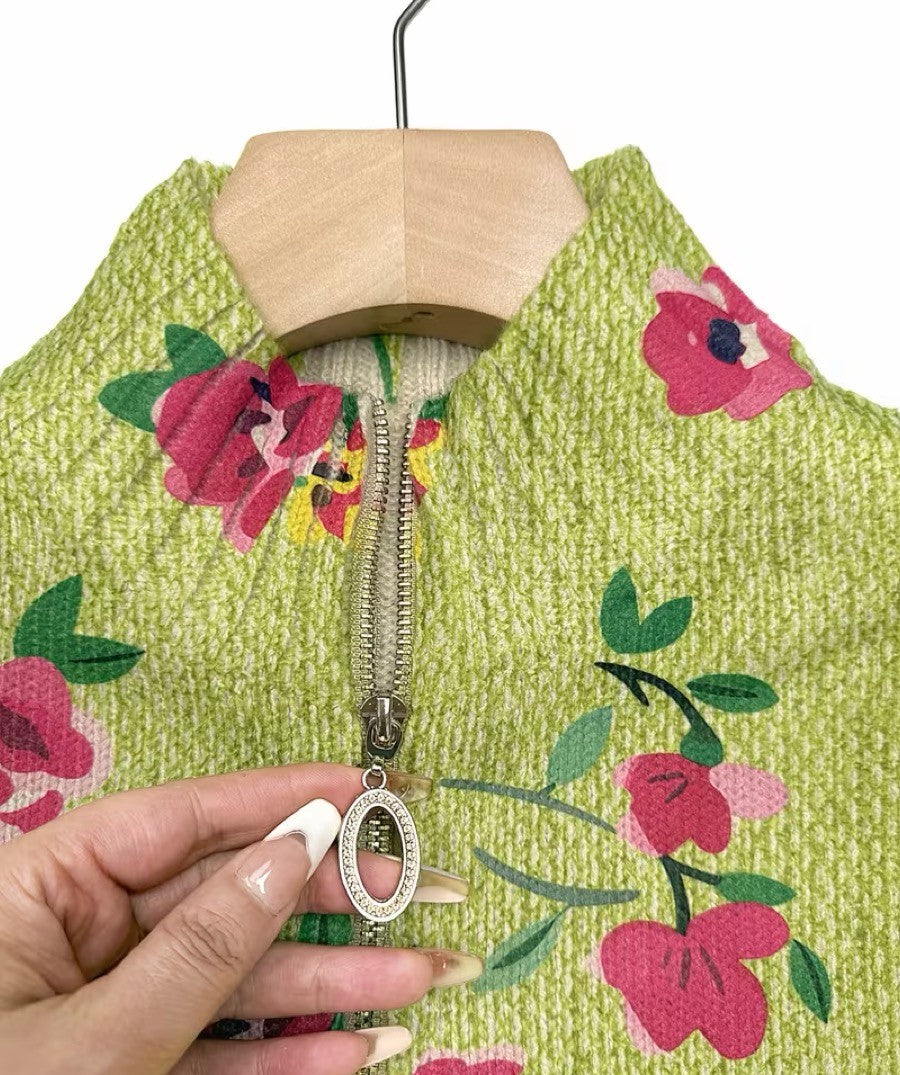Cardigan with Flowers on Lime Green – product image 3