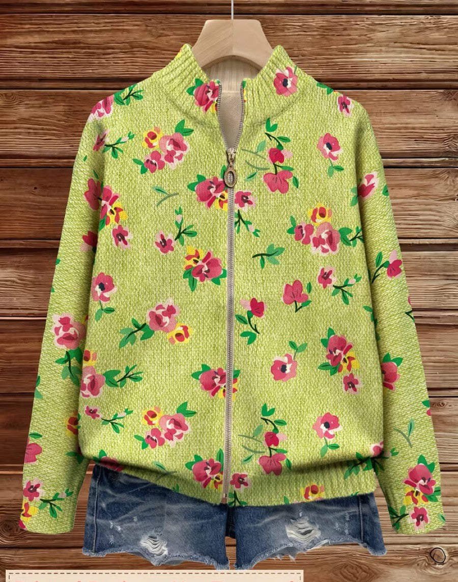 Cardigan with Flowers on Lime Green – product image 2