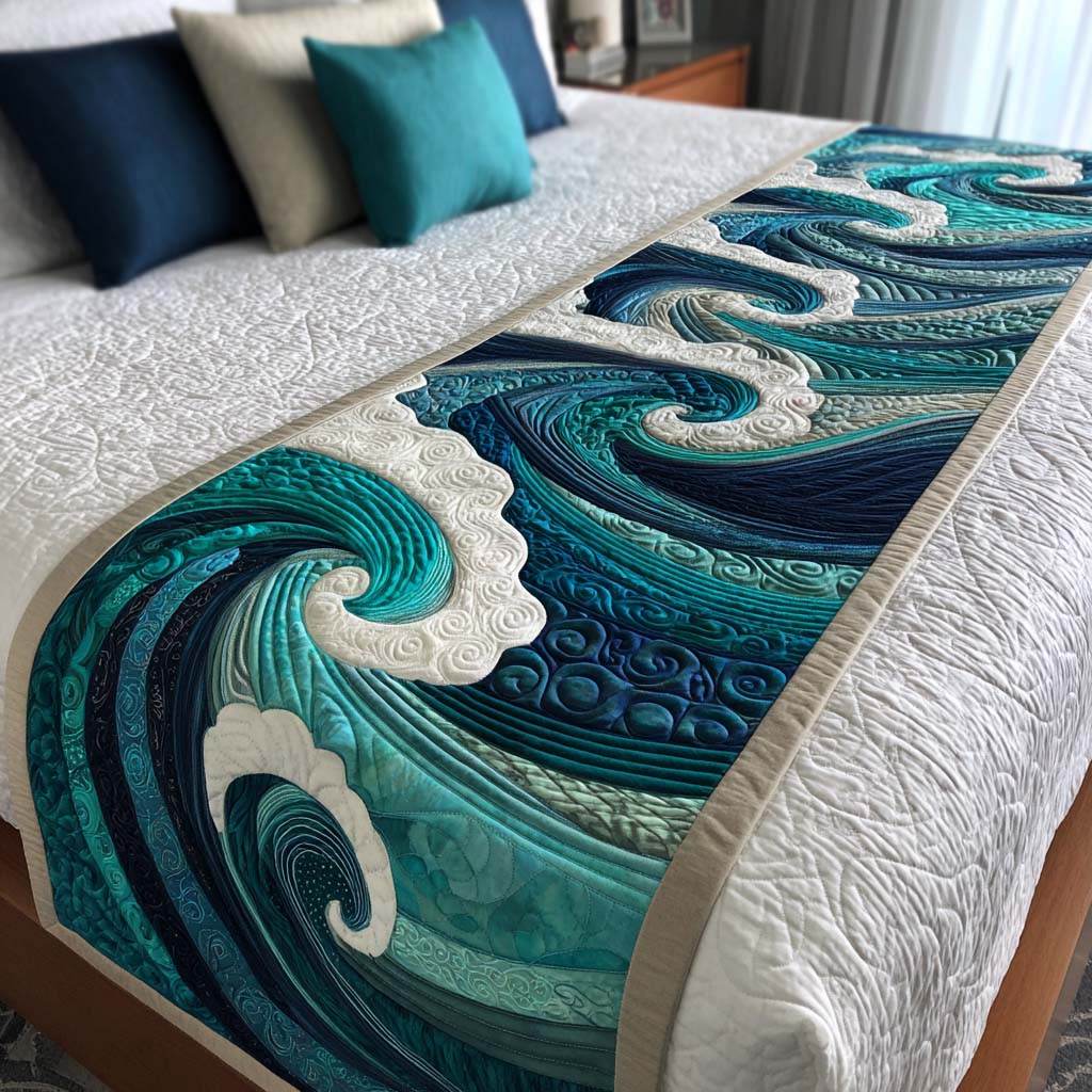 Ocean Waves Bed Runner