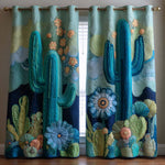 Quilted Curtains | Blue Desert Flowers