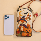 Slim Quilted Phone Crossbody Bag – Witch Fox in a Pumpkin Patch – product image 1