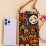Slim Quilted Phone Crossbody Bag – Haunted House in the Moonlight – product image 1