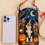 Slim Quilted Phone Crossbody Bag – Border Collie in Halloween Moonlight – product image 1