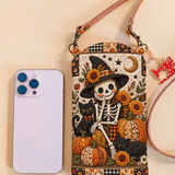 Slim Quilted Phone Crossbody Bag – Skeleton and Sunflowers for Halloween – product image 1