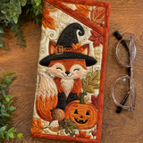 Quilted Glasses Case – Witch Fox and Halloween Pumpkins – product image 1