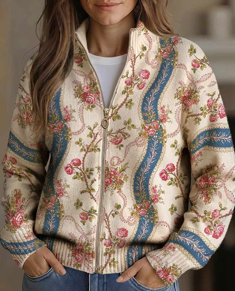 Zip Cardigan with Roses – product image 1