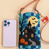 Slim Quilted Phone Crossbody Bag – Haunted House under the Full Moon – product image 1