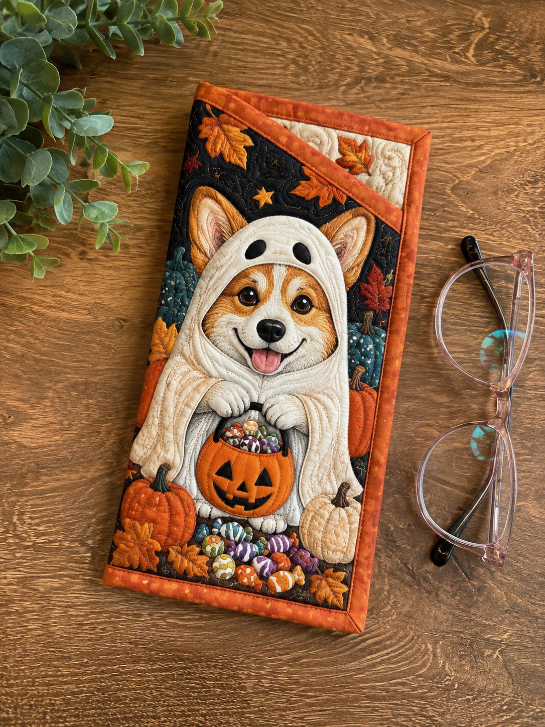 Quilted Glasses Case – Puppy in a Halloween Costume – product image 1