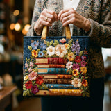 Handcrafted Quilted Tote Bag - Floral Pages