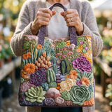 Handcrafted Quilted Tote Bag - Succulent Garden