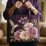 Quilted Tote Bag - Purple Hummingbirds and Orchids
