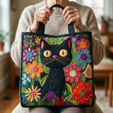 Quilted Tote Bag - Charming Black Cat