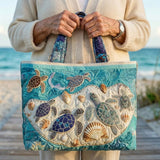 Handcrafted Quilted Tote Bag - Turtle Embrace