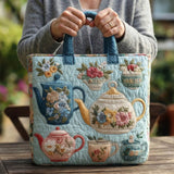 Quilted Tote Bag - Floral Teapot