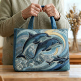 Handcrafted Quilted Tote Bag - Dolphin in the Ocean