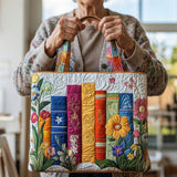 Handcrafted Quilted Tote Bag - Floral Library