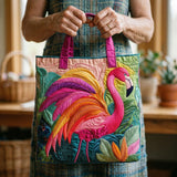 Quilted Tote Bag - Rainbow-Coloured Flamingo