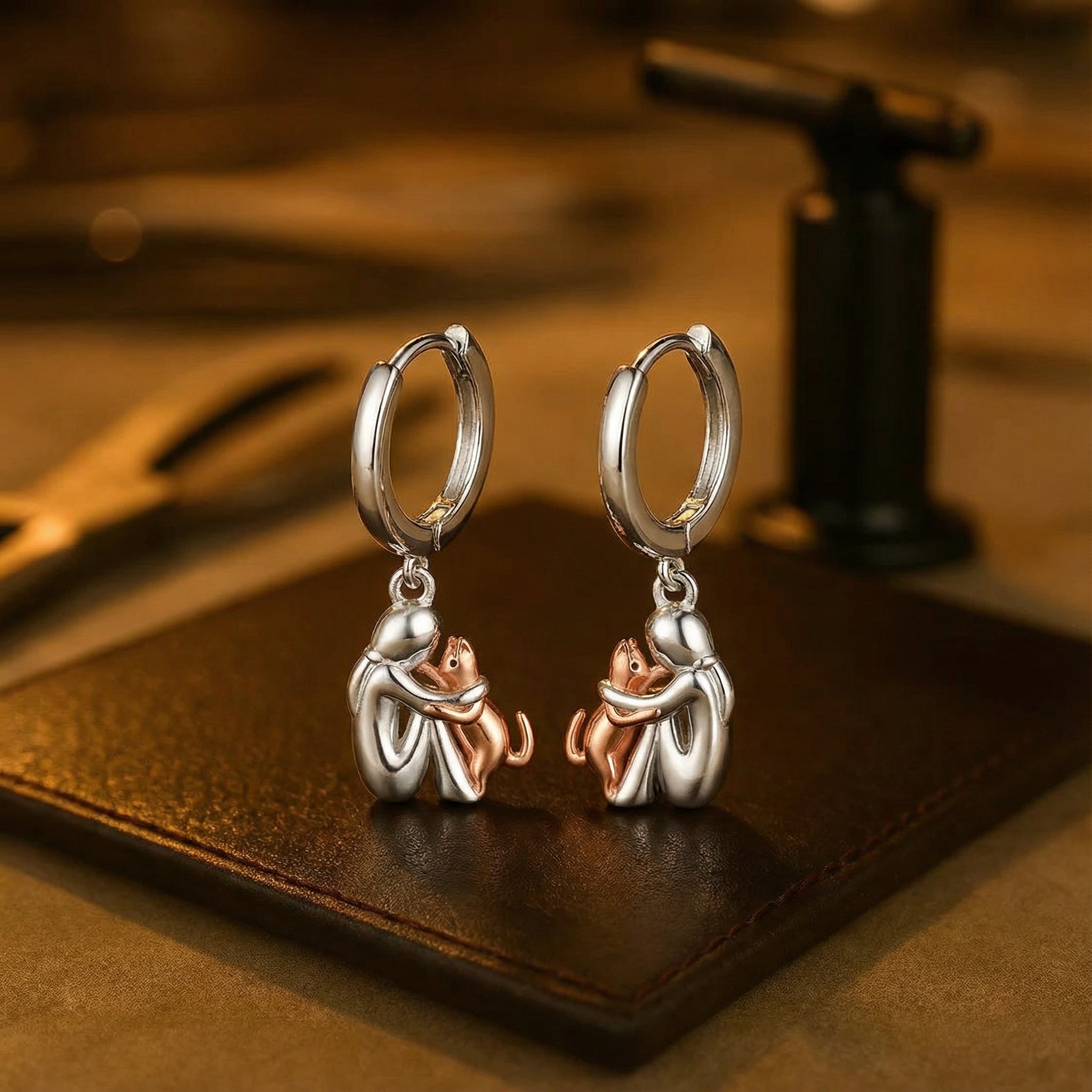 Cat Embrace Hoop Earrings