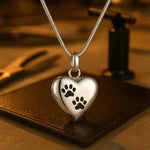 Paw Heart Memorial Necklace with Stainless Steel Urn Pendant
