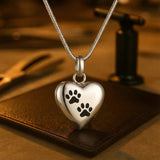 Paw Heart Memorial Necklace with Stainless Steel Urn Pendant