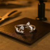 Adjustable Silver Cat Ring with Cubic Zirconia