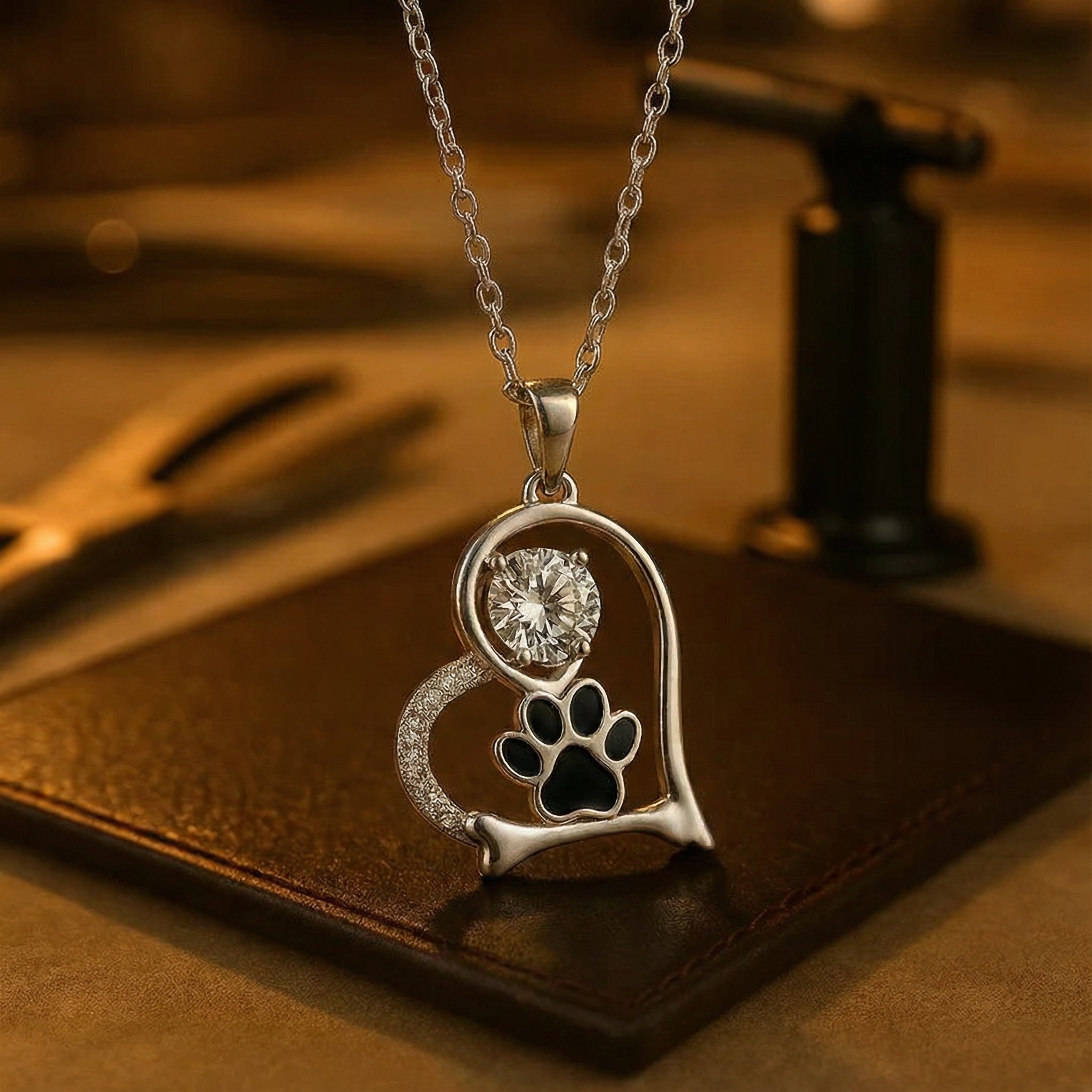 Paw Print Necklace with Cubic Zirconia
