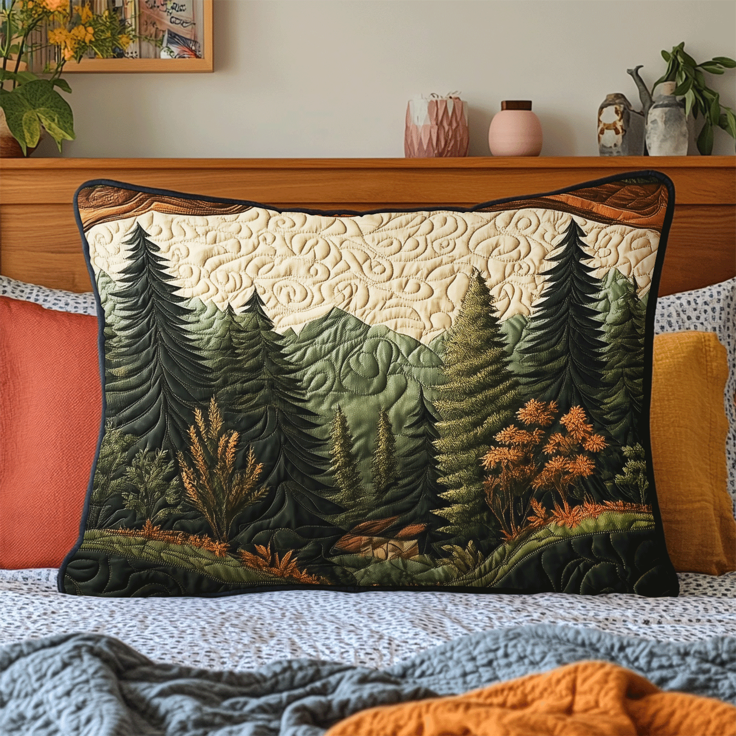 Quilted Pillowcase | Forest Motif