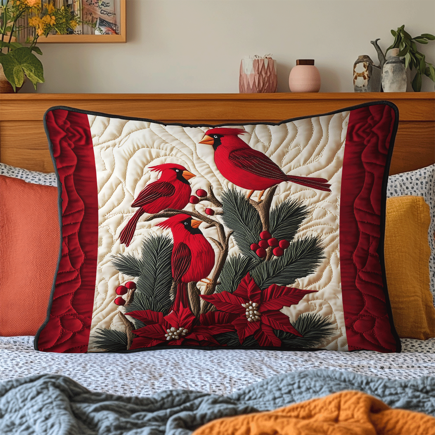 Quilted Pillowcase | Crimson Wings, view 2