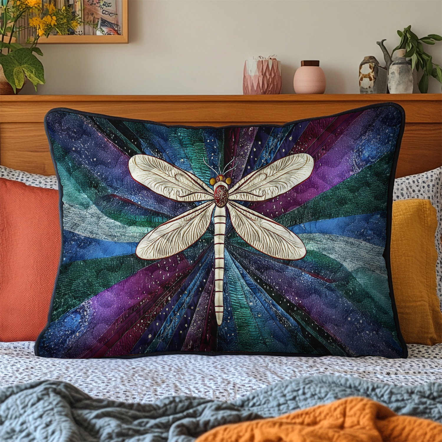 Quilted Pillowcase | Golden Dragonfly II