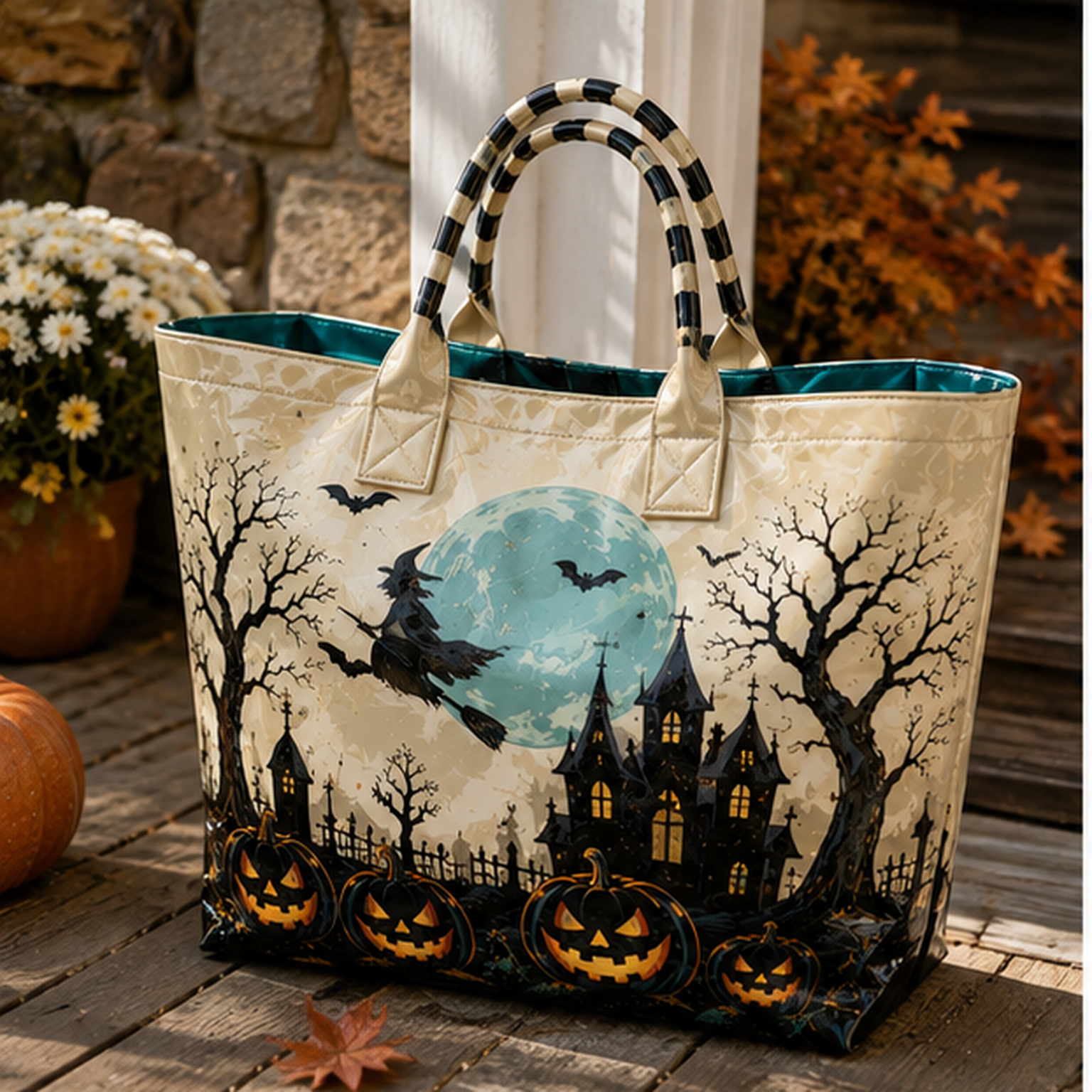 PVC Tote Bag – Flying Witch, Moon and Haunted House – product image 1