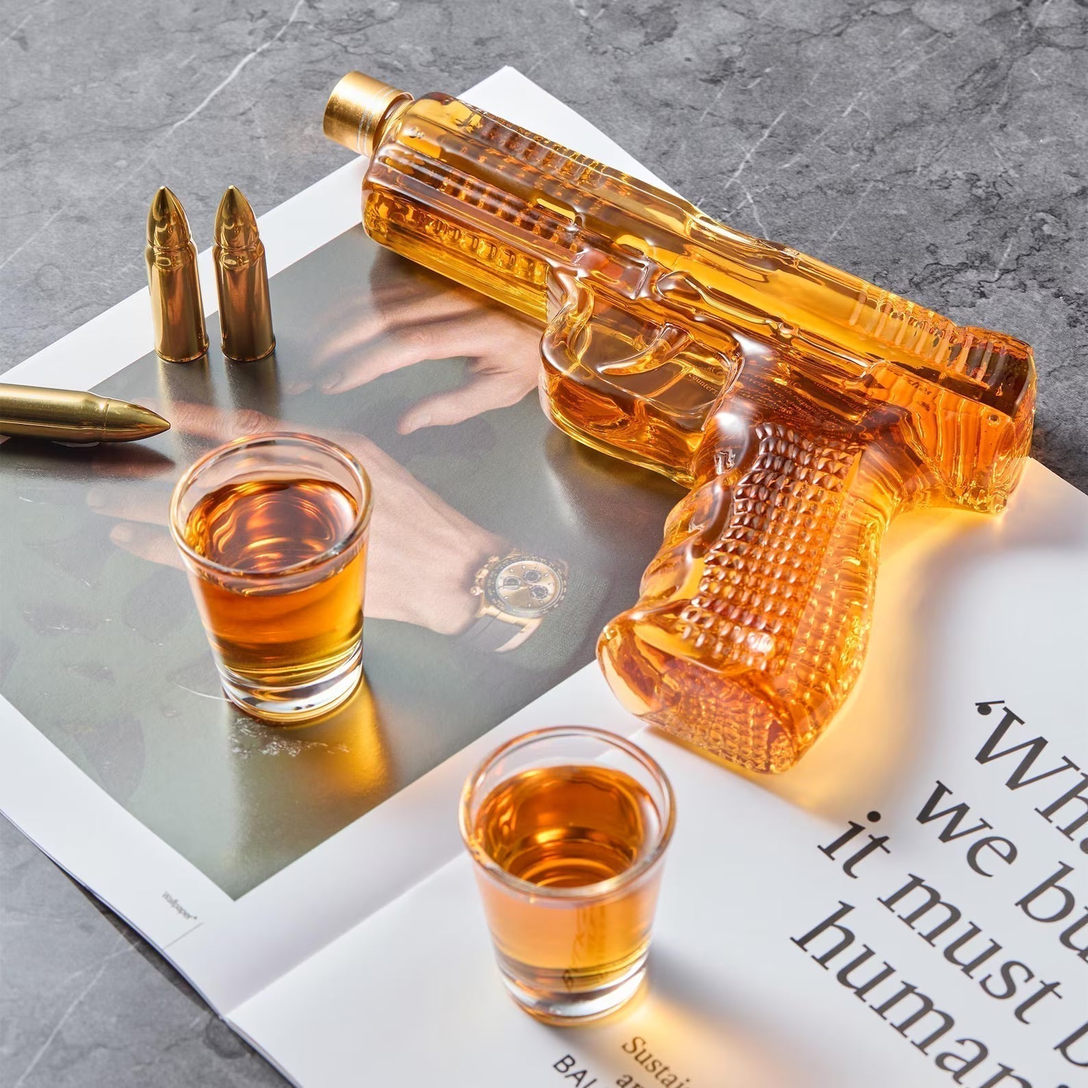 Handgun-Shaped Whisky Decanter Set with Glasses, view 4