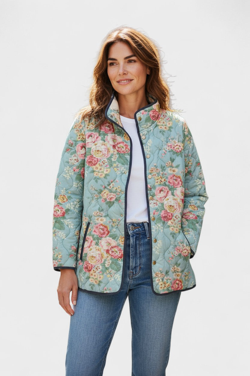 Quilted Jacket with Roses on Mint – product image 1
