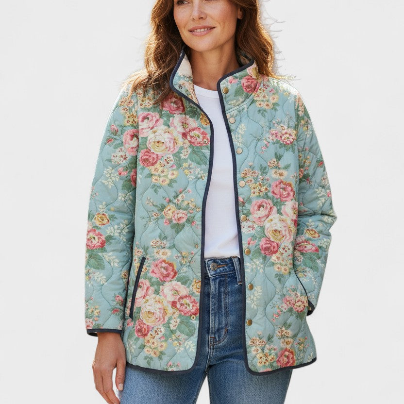 Quilted Jacket with Roses on Mint – product image 1