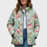 Quilted Jacket with Large Roses in Sage – product image 1