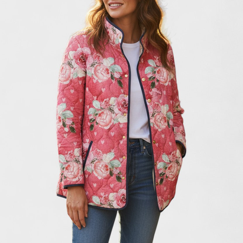 Quilted Jacket with Roses in Berry – product image 1