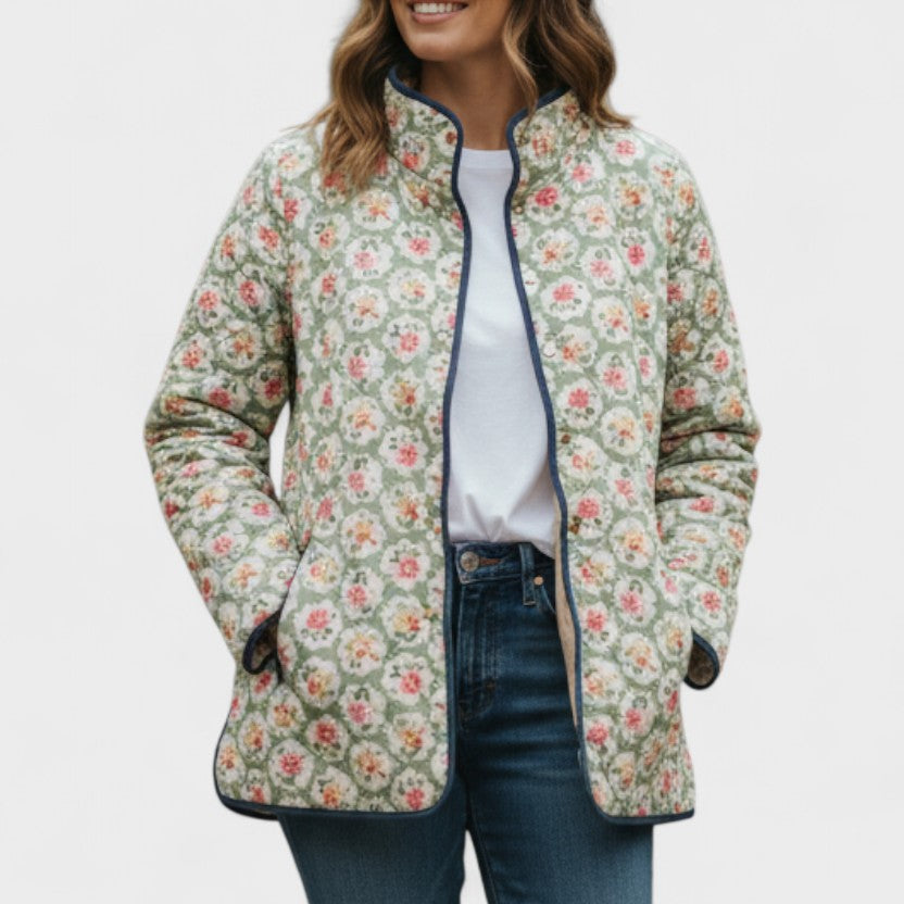 Quilted Jacket with Roses on Sage – product image 1